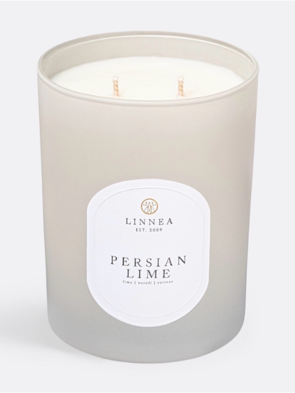 NIB Linnea Persian Lime Scented Soy Double Wick Candle lime,neroli, vetiver 11oz